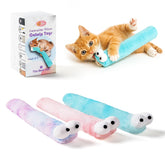 Gochanmon cat toy caterpillar plush with soft fur invites playful indoor cuddles.