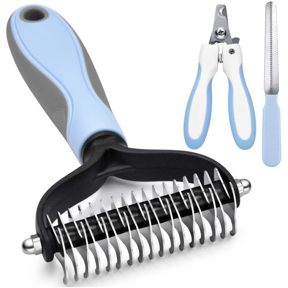 GOESWELL deshedding brush double-sided clears loose fur for smoother coats.