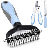 GOESWELL deshedding brush double-sided clears loose fur for smoother coats.