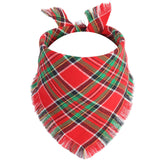 Gofshy Christmas dog bandana in red plaid with tassels for festive photo moments