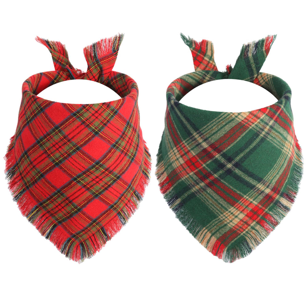 Gofshy Christmas dog bandanas plaid front view ideal for holiday photos.