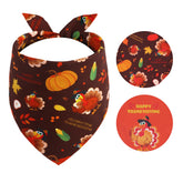 Gofshy Thanksgiving bandana brown side with turkey and pumpkin for a festive pet look.
