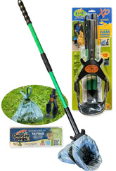 GoGo Stik XP pooper scooper in-use with extended handle for easy cleanup.