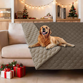 Gogobunny dog blanket shows waterproof outer layer protecting furniture from spills
