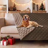 gogobunny double-sided waterproof bed cover front view in dark chocolate protects furniture from spills