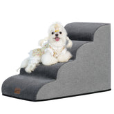 Gogobunny Ramp Cat Dog Stairs on bed front view shows four-step design for easy pet access