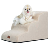Gogobunny Ramp Stairs beige 3-step front view, easy bed access.