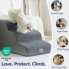 Gogobunny ramp-cat-dog-stairs-grey 3-step side view shows footprint.