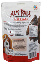 Gold Rush Farms Als Pals beef sticks closeup texture highlights chewable, grain-free rewards for dogs.