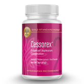 Gold Standard Herbs Cessorex dog powder tin with dosing reference for immune support