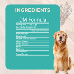 Gold Standard Herbs DM Formula packaging close-up highlighting organic ingredients and synergy