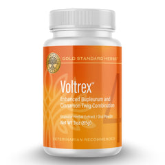 Gold Standard Herbs Voltrex bottle pour demonstrates all-natural joint support for dogs