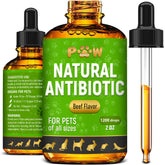 Golden Paw antibiotics beef-flavor bottle shown for easy pet dosing.