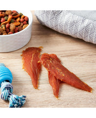 Golden|Rewards chicken jerky soft texture—easy chews for dogs of all sizes.
