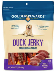 Golden Rewards Duck Jerky 16 oz bag — premium dog treat.