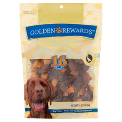 Golden Rewards sweet potato wrapped with duck dog treat shows wholesome protein rewards
