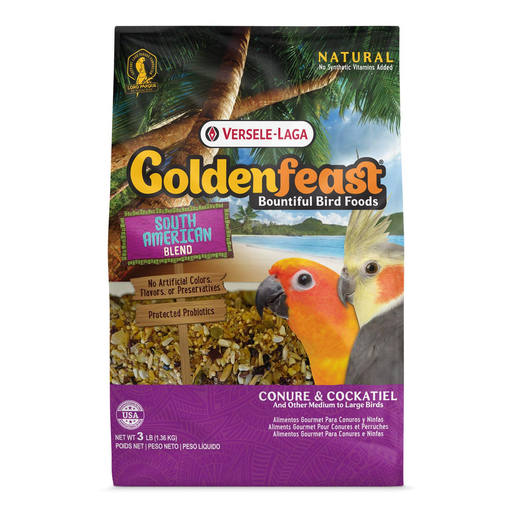 Goldenfeast VL South American Blend bag front view showing a colorful, foraging-friendly mix for birds.