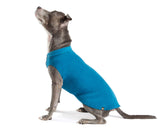 Gold Paw stretchy fleece jacket on a small dog keeps warmth during chilly walks.