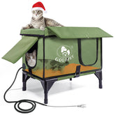 GOLOPET elevated heated cat house with weatherproof roof keeps cats dry