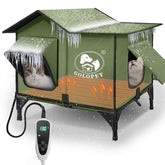GOLOPET outdoor cat house structure shows rugged, weather-ready shelter design.