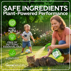 GoneNaturally flea spray on carpets and floors for ongoing prevention.