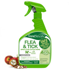 GoneNaturally flea and tick spray on cat bedding for safe pest control.