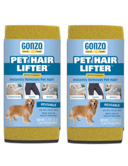 Gonzo Pet Hair Remover 2-Pack on couch removes fur from fabric.