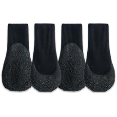 Goo-eez Lites Black L dog boot on paw showing snug compression and protection for paws.