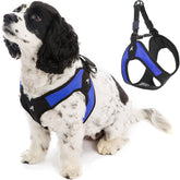 Gooby Escape Free Easy Fit Harness blue small side view illustrating secure fit for calm daily walks