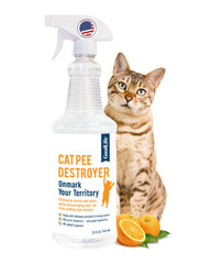 Good Life Solutions Cat Pee Destroyer bottle shows 32 oz size for quick home cleanup