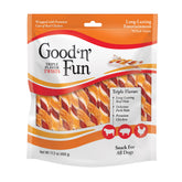 Good ‘n’ Fun Triple Flavor Twists beef-hide image highlights a long-lasting protein-rich chew.