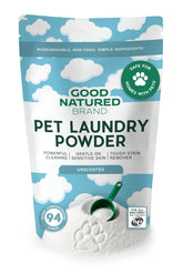 Good Natured Brand pet laundry detergent unscented 47oz cleans stains gently and safely.