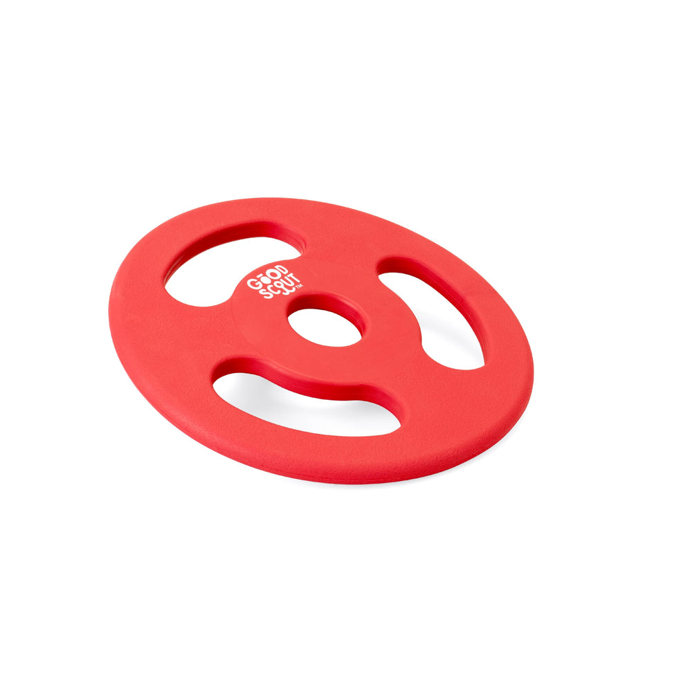 Good Scout Scout Tugg Frisbee dog toy for fetch with bright color enhances playtime.
