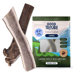 Good Trouble elk antelers for large dogs split pack offer a long-lasting chew.