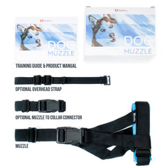 GoodBoy muzzle prevents biting while allowing dog to breathe and drink.