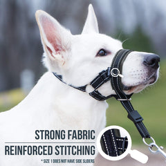 GoodBoy head halter adjustable-fit close-up highlights secure neck and snout sizing
