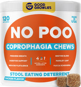 GOODGROWLIES Chew No Poo jar front, a USA-made stool-eating deterrent for dogs.