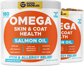GOODGROWLIES Omega 3 Alaskan Fish Oil Treats packaging shows a 360-count jar for steady care.