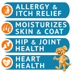 GOODGROWLIES skin-coat dog chews promote glossy fur and itch relief.