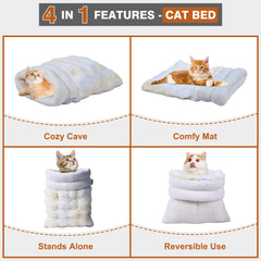 GOOPAWS 4-in-1 self-warming burrow cat bed Style2 Cream semi-enclosed nest.
