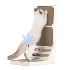 Goosheep cat scratching board white front view with wall mount for space saving.