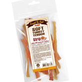 Gootoe soft turkey tendon stirip pumpkin 3oz—close-up texture shows a gentle, chew-friendly bite.
