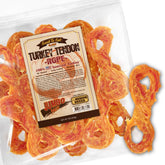 Gootoe turkey tendon dog treat pack image showing a long-lasting natural chew for dogs