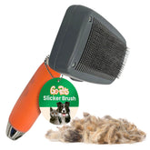 GoPets self-cleaning slicker brush handle provides a comfortable grip for long grooming sessions.
