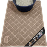 GORILLA GRIP cat litter box mat front view in beige, built for indoor cats.