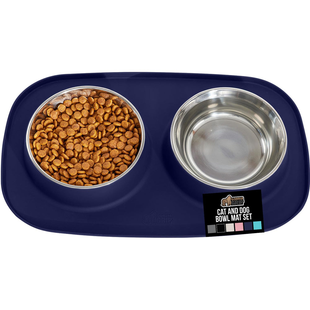 GORILLA GRIP feeding-mat-set navy-blue keeps bowls in place and reduces spills.