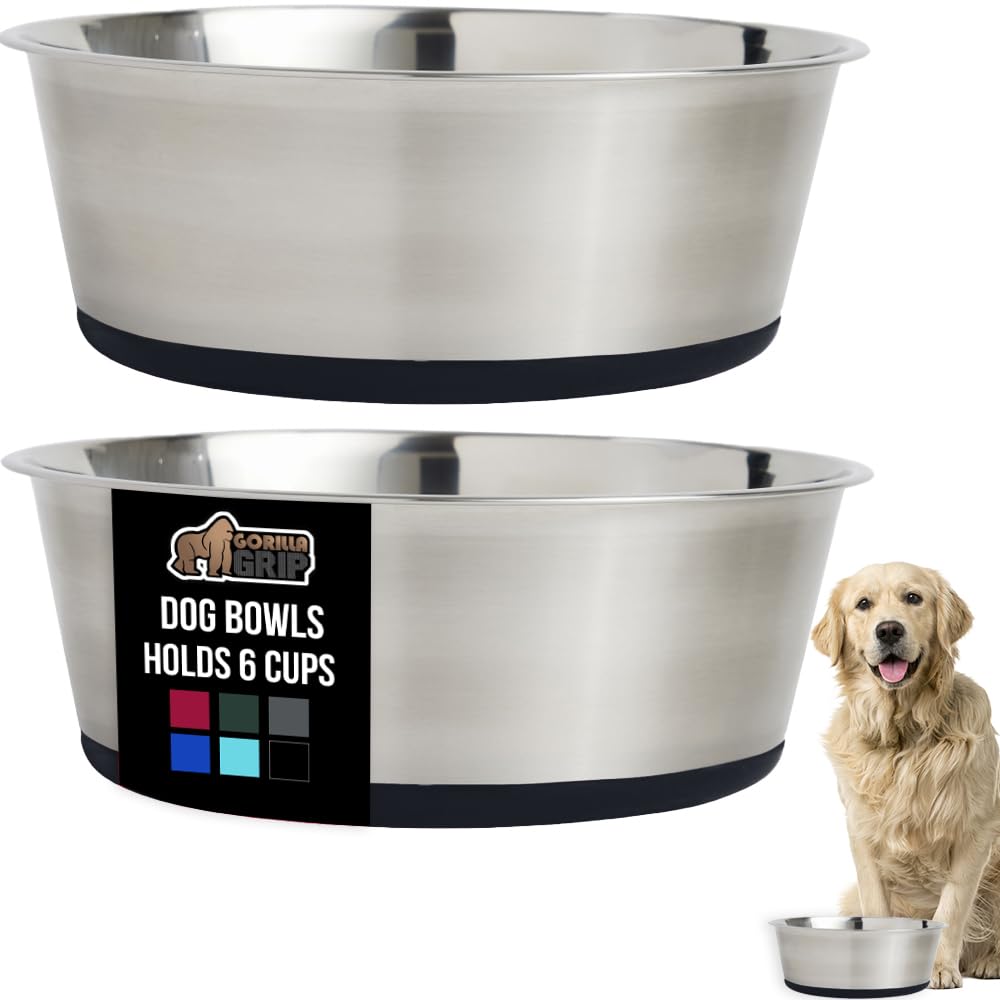 gorilla grip set2 dog bowls with six-cup capacity for meals and water.