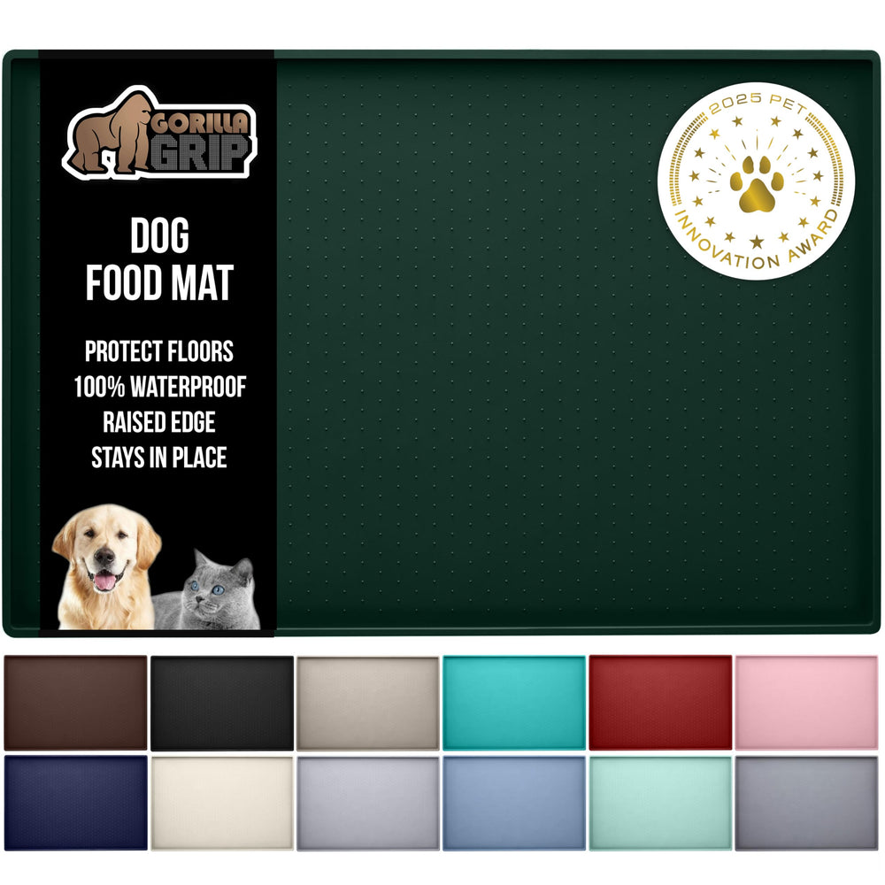 GORILLA GRIP waterproof-raised-edge mat protects floors during mealtime.