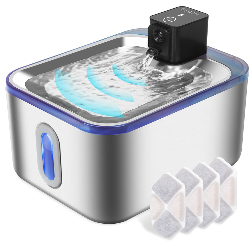 GOYJOY stainless steel cat fountain 5l capacity view shows water level for easy refills