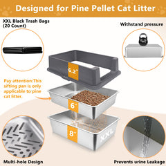 GoyJoy XXL litter box with bags and scoop supports mess-free maintenance.